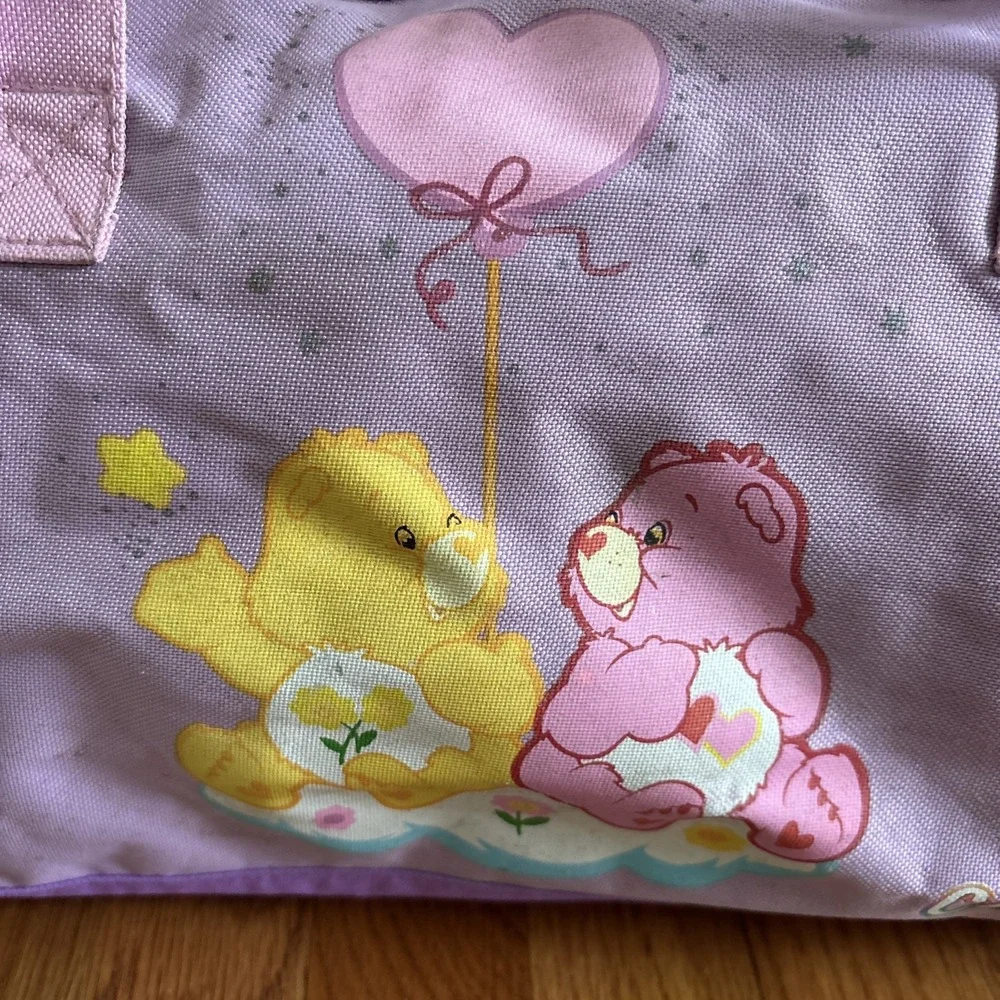 Vtg Care Bears Duffle Bag Tote Pink & Purple Overnight Love A Lot Friend Retro